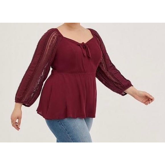 Torrid Peplum Rayon Crepe Embroidered Sleeve Top 1X - Picture 1 of 10